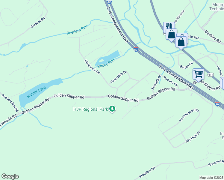 map of restaurants, bars, coffee shops, grocery stores, and more near Glenbrook Road in Bartonsville