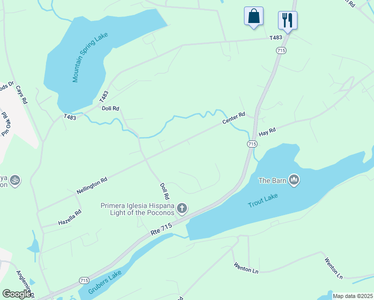 map of restaurants, bars, coffee shops, grocery stores, and more near 250 Center Road in Stroudsburg