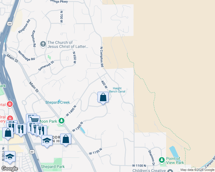 map of restaurants, bars, coffee shops, grocery stores, and more near 1668 North 400 West in Farmington