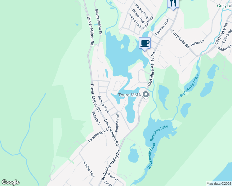 map of restaurants, bars, coffee shops, grocery stores, and more near 8 Lenape Trail in Jefferson