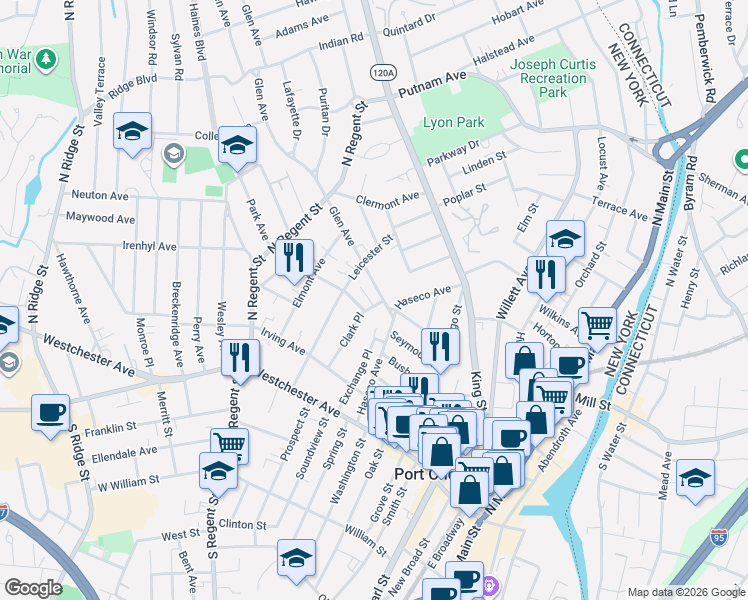 map of restaurants, bars, coffee shops, grocery stores, and more near 8 Glen Avenue in Port Chester