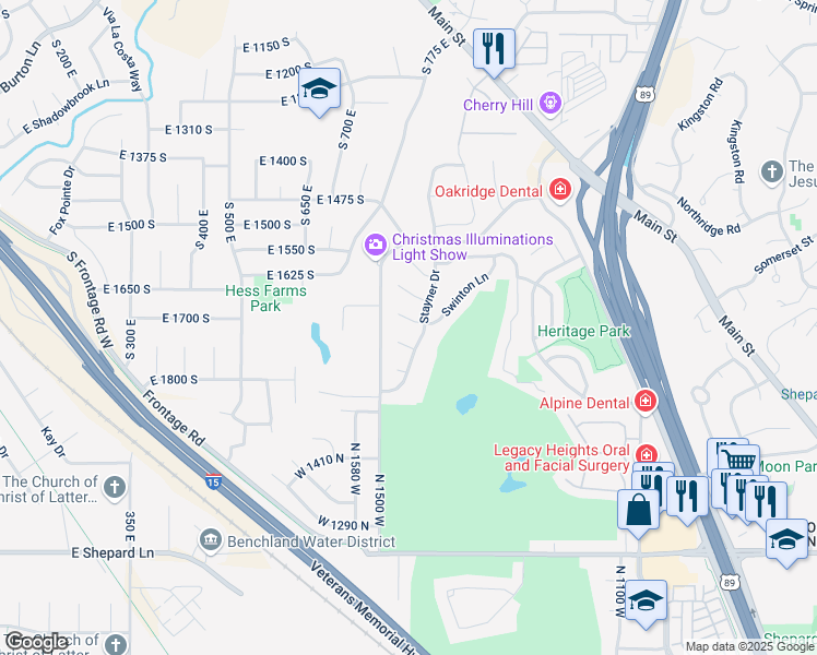 map of restaurants, bars, coffee shops, grocery stores, and more near 1582 Stayner Drive in Farmington