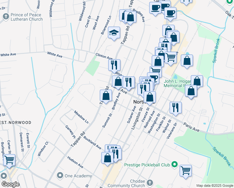 map of restaurants, bars, coffee shops, grocery stores, and more near 193 Glanz Avenue in Northvale