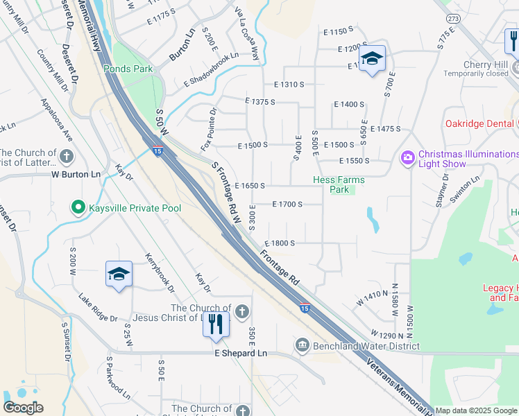 map of restaurants, bars, coffee shops, grocery stores, and more near 318 East 1700 South in Kaysville