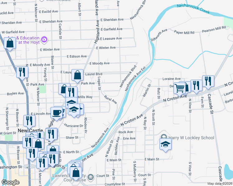 map of restaurants, bars, coffee shops, grocery stores, and more near 432 Boyles Avenue in New Castle