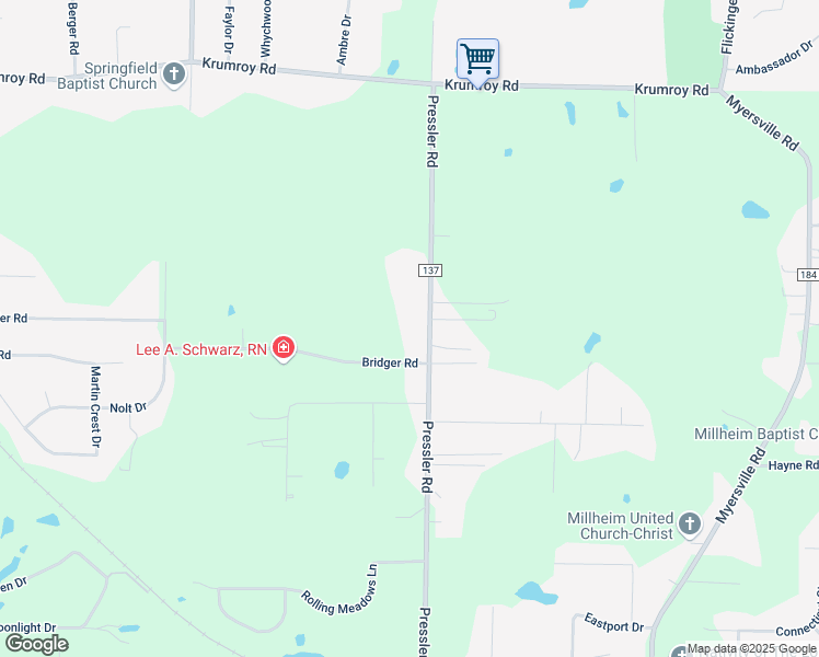 map of restaurants, bars, coffee shops, grocery stores, and more near 2096 Pressler Road in Akron