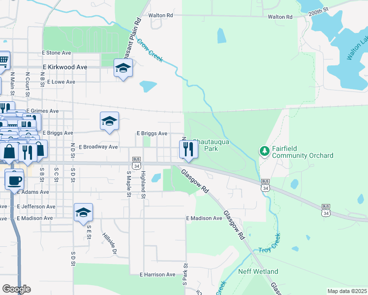 map of restaurants, bars, coffee shops, grocery stores, and more near 100 North Park Street in Fairfield