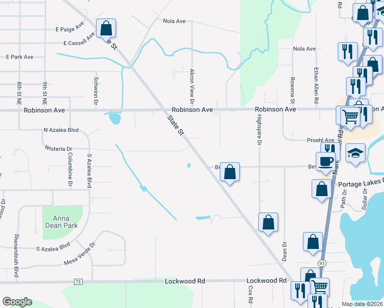 map of restaurants, bars, coffee shops, grocery stores, and more near 3288 East State Street in Barberton