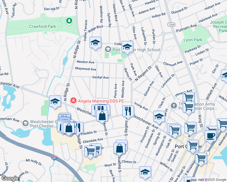 map of restaurants, bars, coffee shops, grocery stores, and more near 59 Breckenridge Avenue in Port Chester