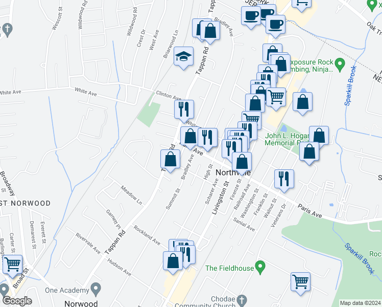 map of restaurants, bars, coffee shops, grocery stores, and more near 193 Glanz Avenue in Northvale