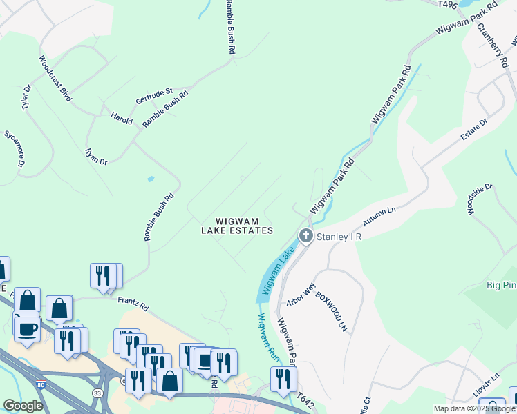 map of restaurants, bars, coffee shops, grocery stores, and more near 2638 Woodruff Lane in Stroudsburg