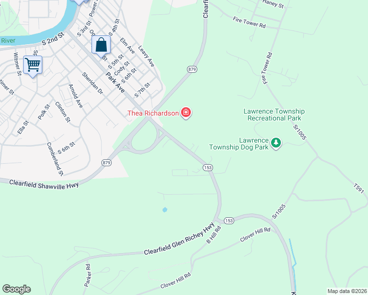 map of restaurants, bars, coffee shops, grocery stores, and more near 1035 Park Avenue Extension in Clearfield