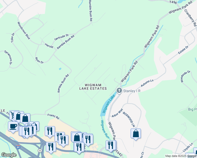 map of restaurants, bars, coffee shops, grocery stores, and more near 2633 Woodruff Lane in Stroudsburg
