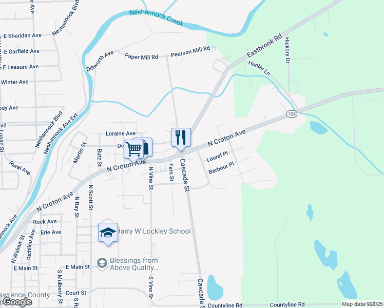 map of restaurants, bars, coffee shops, grocery stores, and more near 1207 Eastbrook Road in New Castle