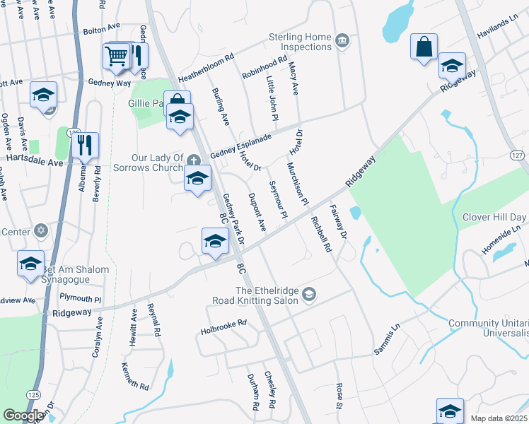 map of restaurants, bars, coffee shops, grocery stores, and more near 9 Seymour Place in White Plains