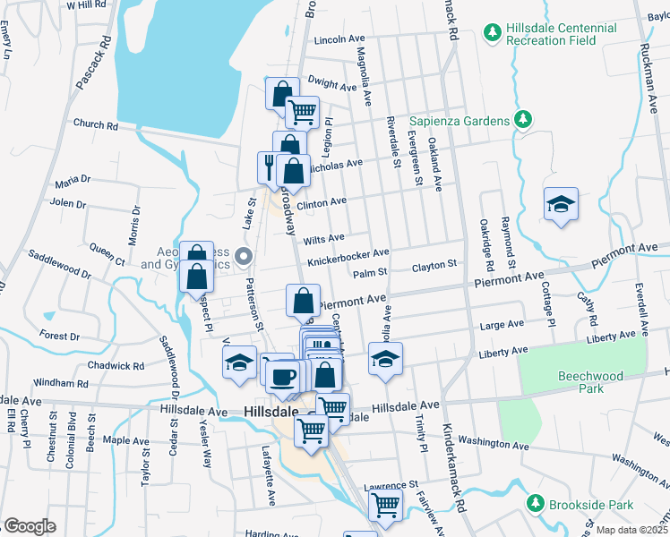 map of restaurants, bars, coffee shops, grocery stores, and more near 190 Knickerbocker Avenue in Hillsdale
