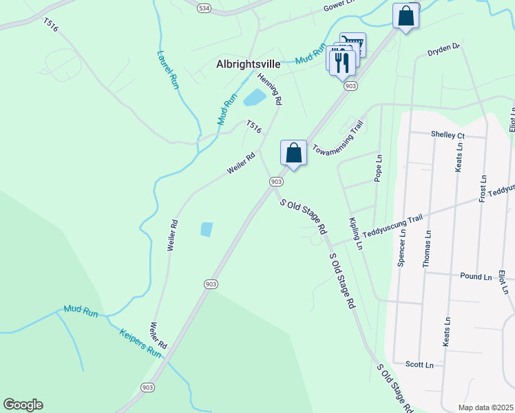 map of restaurants, bars, coffee shops, grocery stores, and more near 2563 Pennsylvania 903 in Albrightsville