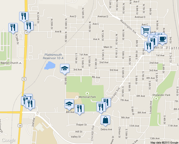 map of restaurants, bars, coffee shops, grocery stores, and more near in Plattsmouth