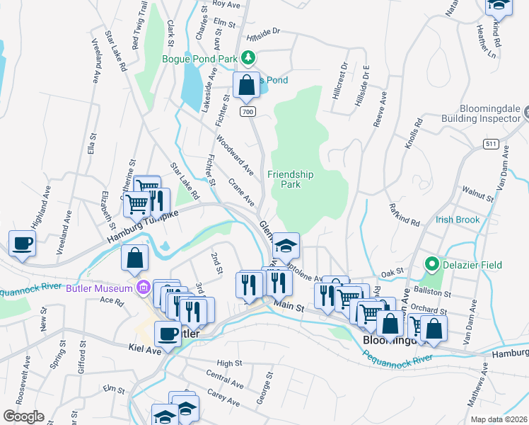 map of restaurants, bars, coffee shops, grocery stores, and more near 24 Babcock Lane in Bloomingdale