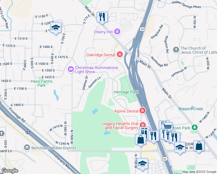 map of restaurants, bars, coffee shops, grocery stores, and more near 1573 Sweetwater Lane in Farmington