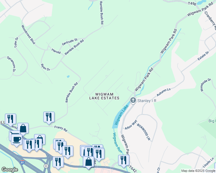 map of restaurants, bars, coffee shops, grocery stores, and more near 2633 Woodruff Lane in Stroudsburg