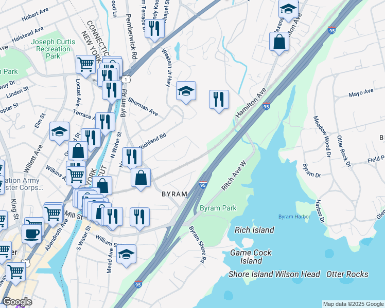 map of restaurants, bars, coffee shops, grocery stores, and more near 66 Ivy Street in Greenwich