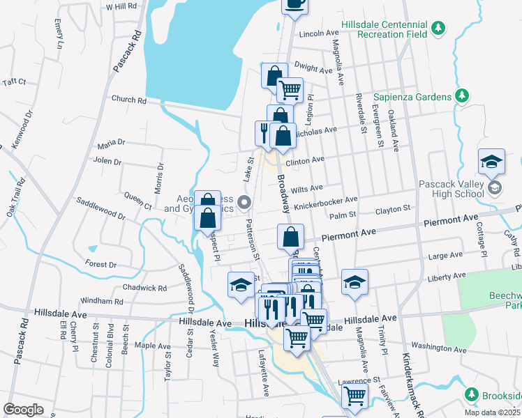 map of restaurants, bars, coffee shops, grocery stores, and more near 31 Colonial Village Drive in Hillsdale