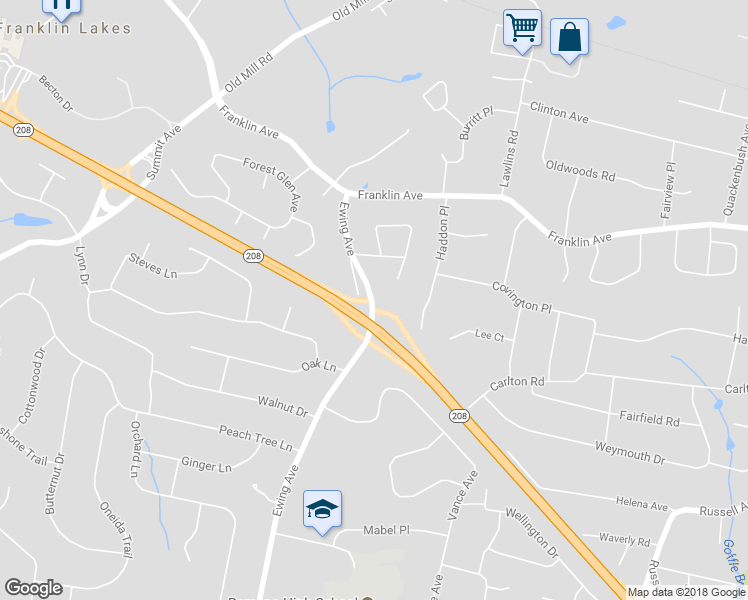 map of restaurants, bars, coffee shops, grocery stores, and more near 544 Ewing Avenue in Franklin Lakes