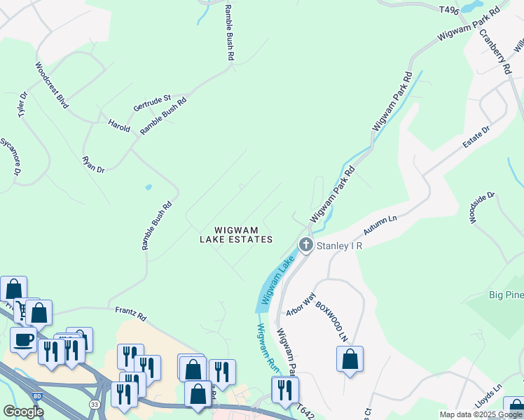 map of restaurants, bars, coffee shops, grocery stores, and more near 2638 Woodruff Lane in Stroudsburg