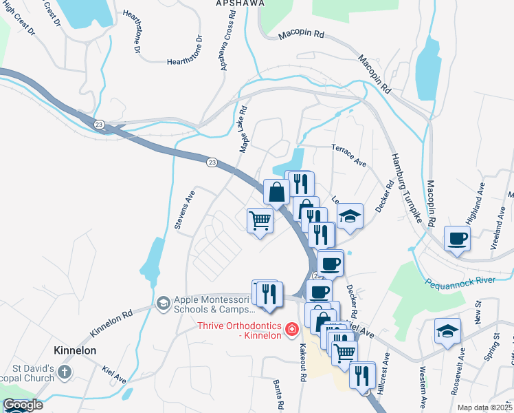 map of restaurants, bars, coffee shops, grocery stores, and more near 1607 New Jersey 23 in Butler