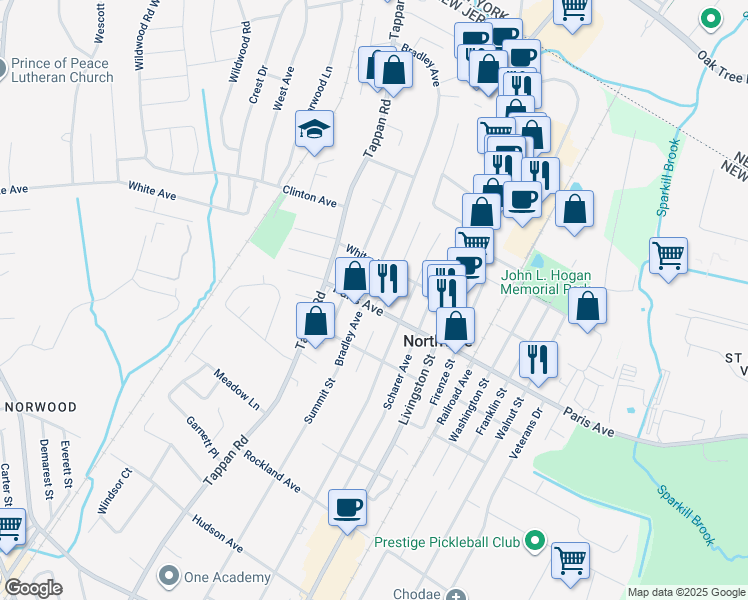map of restaurants, bars, coffee shops, grocery stores, and more near 306 Bradley Avenue in Northvale