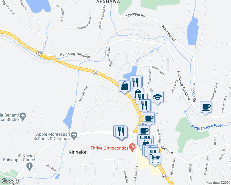 map of restaurants, bars, coffee shops, grocery stores, and more near 1617B New Jersey 23 in Kinnelon