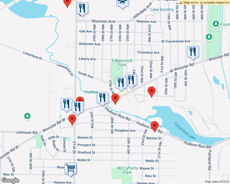 map of restaurants, bars, coffee shops, grocery stores, and more near 1190 South Avenue in Barberton