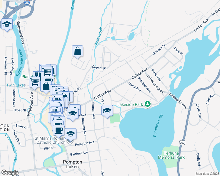 map of restaurants, bars, coffee shops, grocery stores, and more near 303 Colfax Avenue in Pompton Lakes