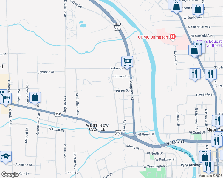 map of restaurants, bars, coffee shops, grocery stores, and more near 703 Harbor Street in New Castle