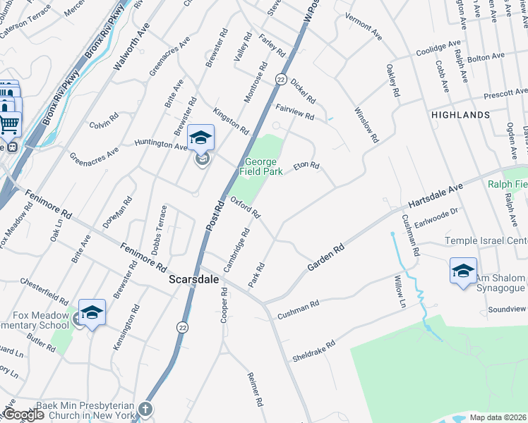map of restaurants, bars, coffee shops, grocery stores, and more near 2 Greendale Road in Scarsdale