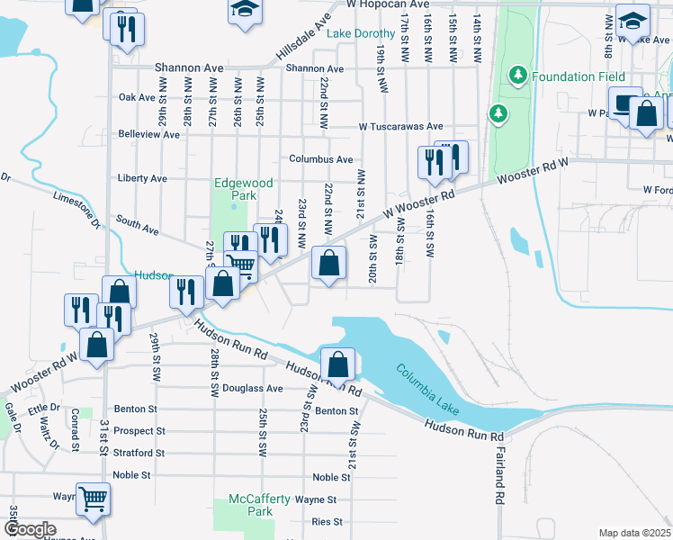 map of restaurants, bars, coffee shops, grocery stores, and more near 55 Lindbergh Street in Barberton