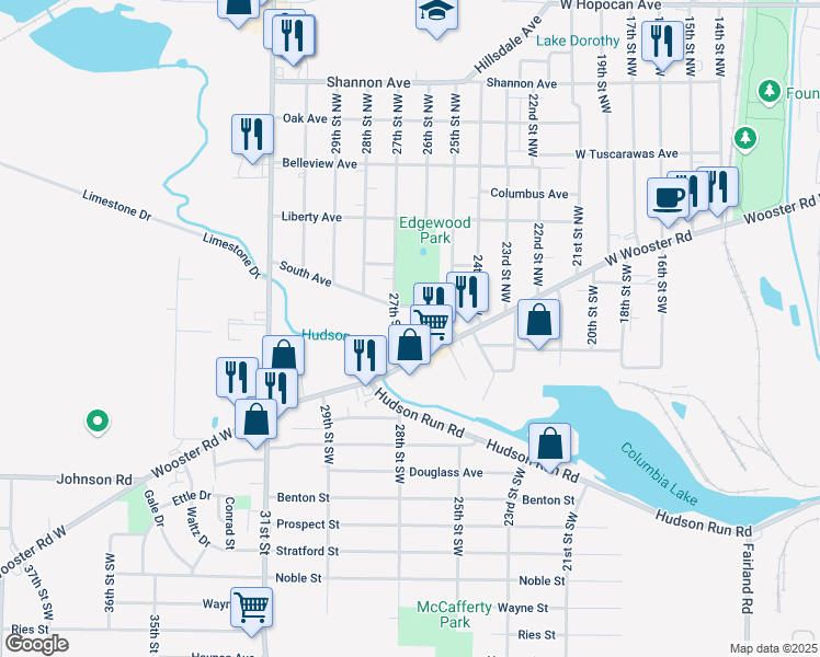map of restaurants, bars, coffee shops, grocery stores, and more near 1190 South Avenue in Barberton