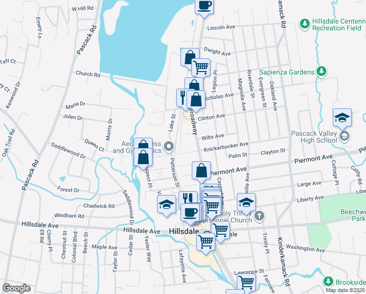 map of restaurants, bars, coffee shops, grocery stores, and more near 31 Colonial Village Drive in Hillsdale