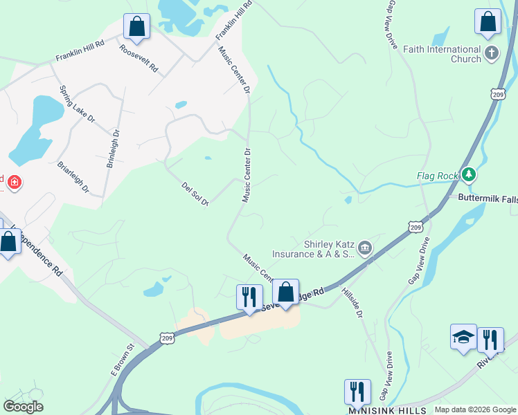 map of restaurants, bars, coffee shops, grocery stores, and more near 5485 Music Center Drive in East Stroudsburg