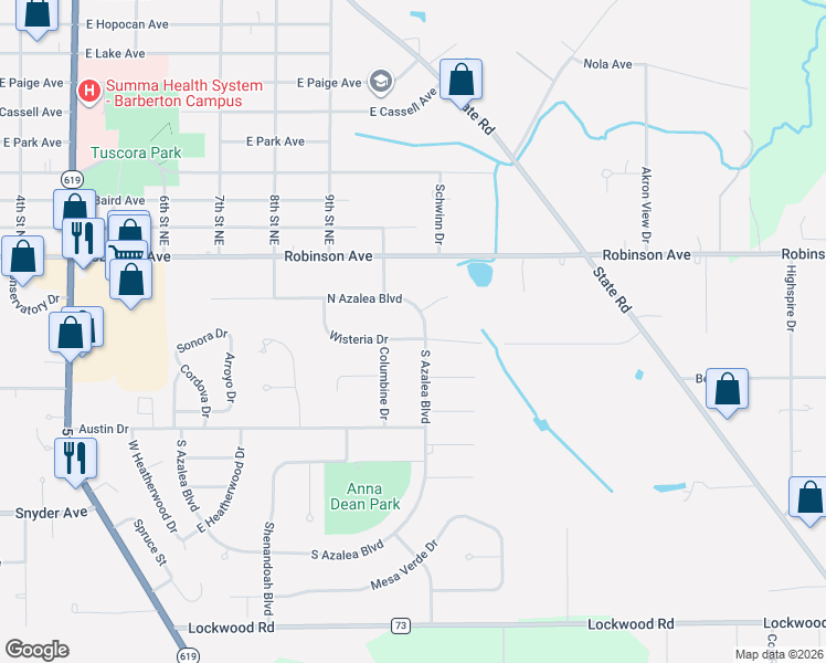 map of restaurants, bars, coffee shops, grocery stores, and more near 833 North Azalea Boulevard in Barberton