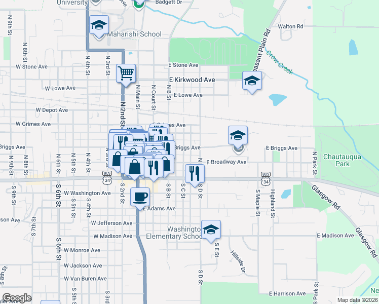 map of restaurants, bars, coffee shops, grocery stores, and more near 304 East Briggs Avenue in Fairfield