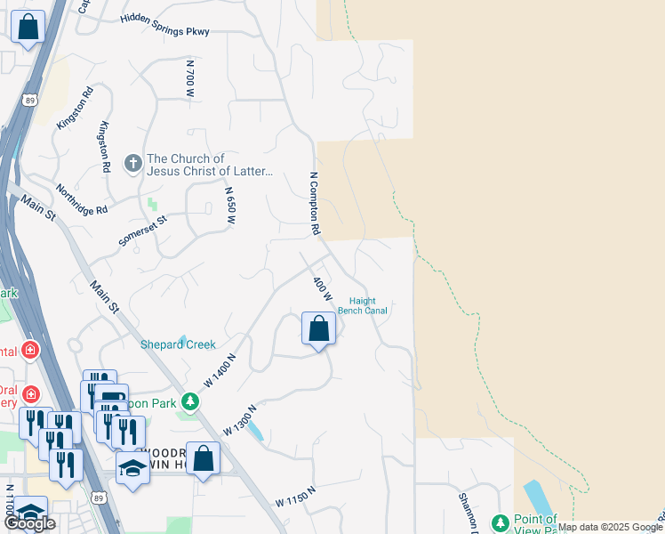 map of restaurants, bars, coffee shops, grocery stores, and more near 1711 North Compton Road in Farmington