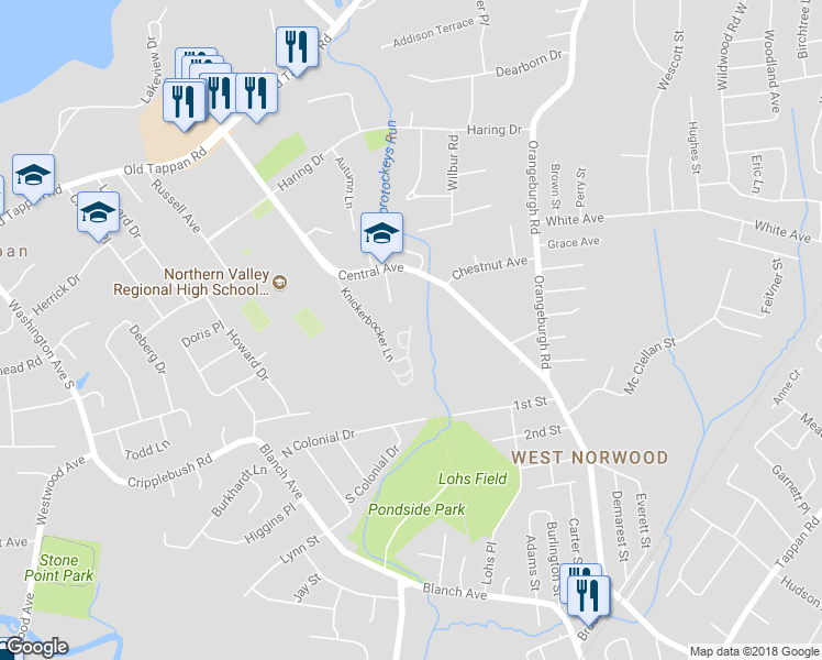map of restaurants, bars, coffee shops, grocery stores, and more near 42 Foxwood Square in Westwood