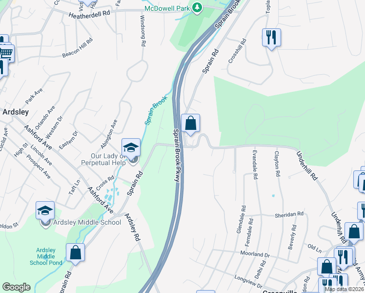 map of restaurants, bars, coffee shops, grocery stores, and more near 451 Underhill Road in Scarsdale