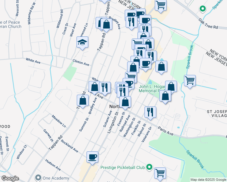map of restaurants, bars, coffee shops, grocery stores, and more near 326 White Avenue in Northvale