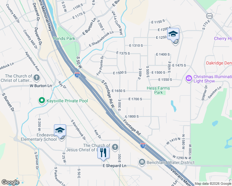 map of restaurants, bars, coffee shops, grocery stores, and more near 278 East 1650 South in Kaysville
