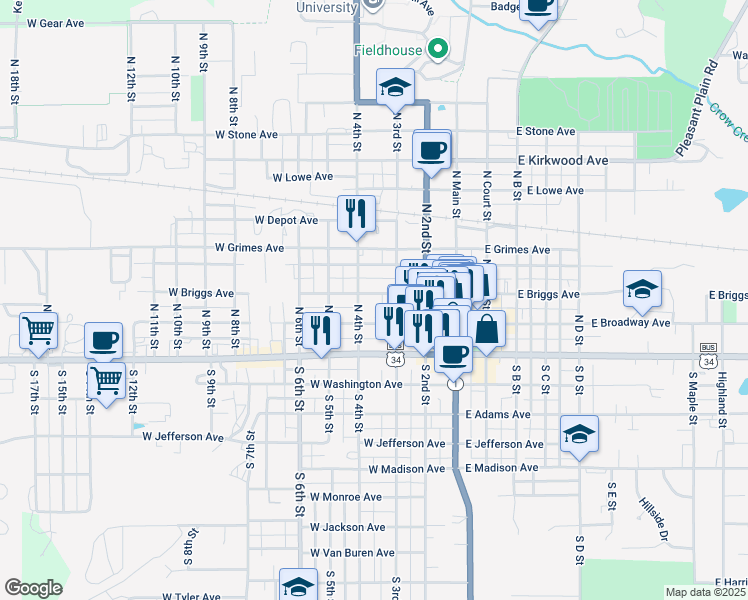 map of restaurants, bars, coffee shops, grocery stores, and more near 152-198 N 4th St in Fairfield