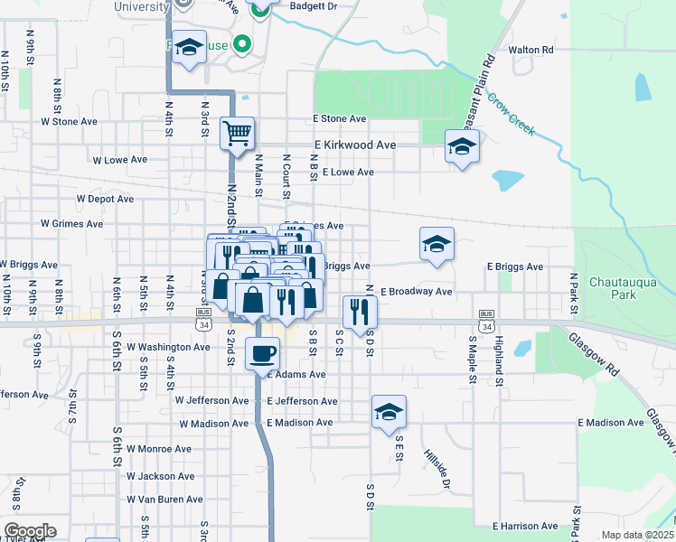 map of restaurants, bars, coffee shops, grocery stores, and more near 248 East Briggs Avenue in Fairfield