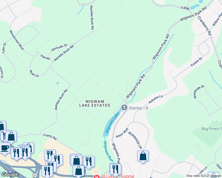 map of restaurants, bars, coffee shops, grocery stores, and more near 2763 Hedgerow Lane in Stroudsburg